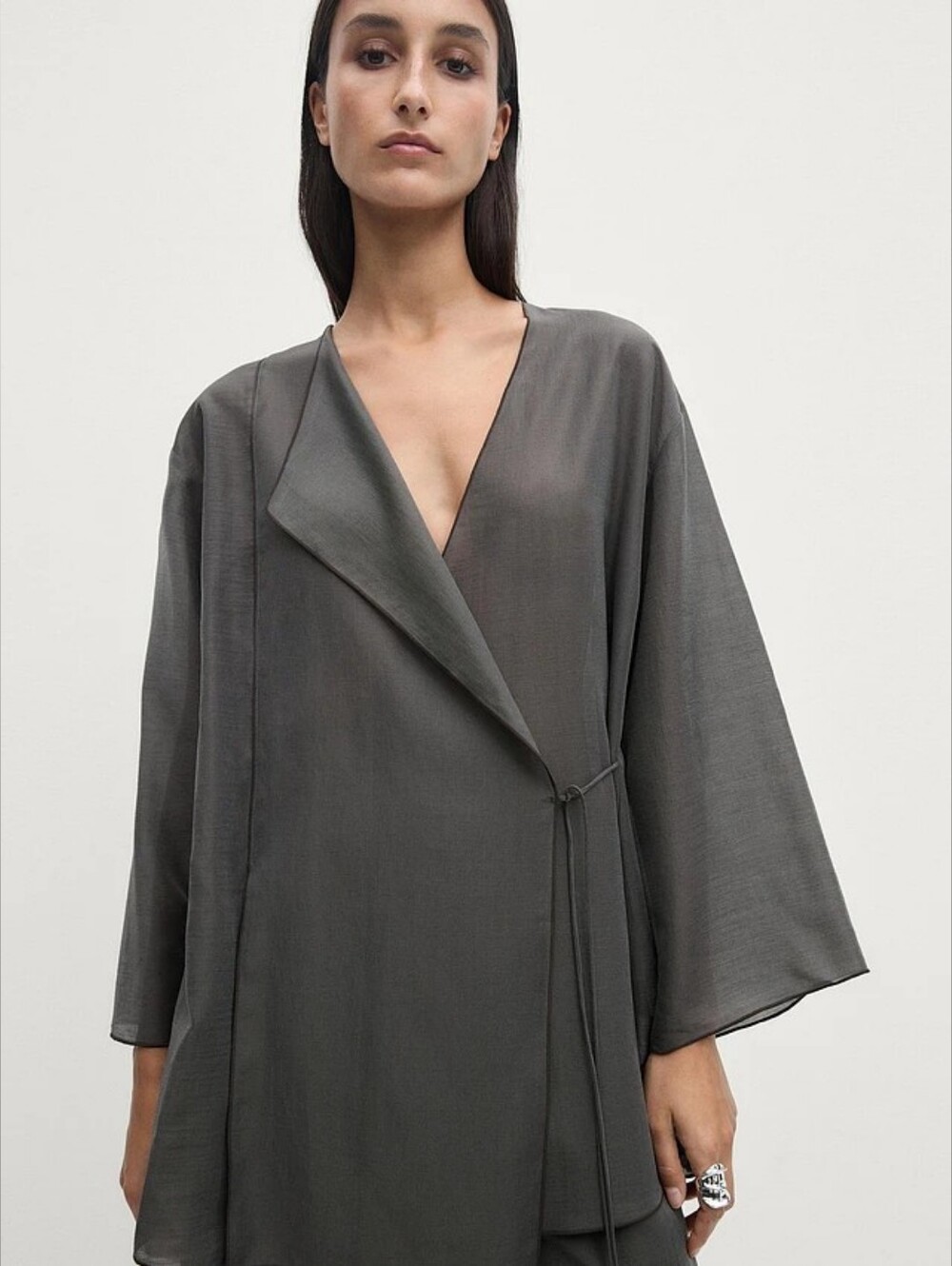 NWT Massimo Dutti Flowing Kimono w Tie Detail Dark Grey XS & S SPECIAL EDITION